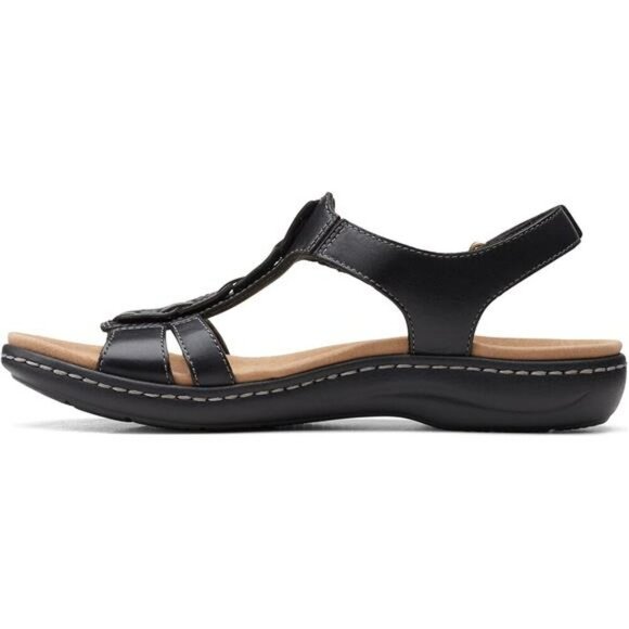 Clarks Black Leather Flat Sandals Women Adjustable Strap Comfort Summer Shoe - Picture 6 of 8